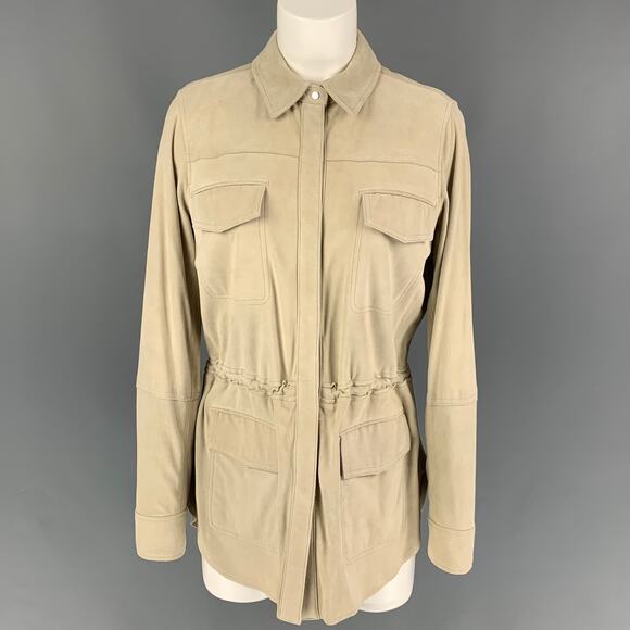 VINCE Size S Beige Suede Parka Jacket - Picture 1 of 1